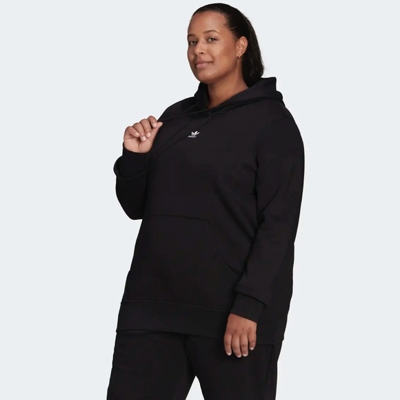 Adidas Black Embroidered Logo Hoodie Drawstring Hooded Sweatshirt - Picture 2 of 13